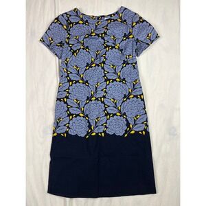 Boden Navy and Light Blue Floral Shift Dress with Yellow Accents